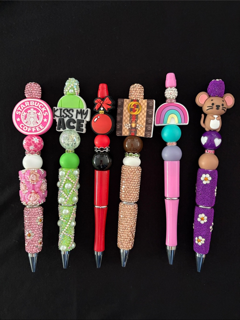 Assorted Decorative Refillable Beaded Pens Set of 6
